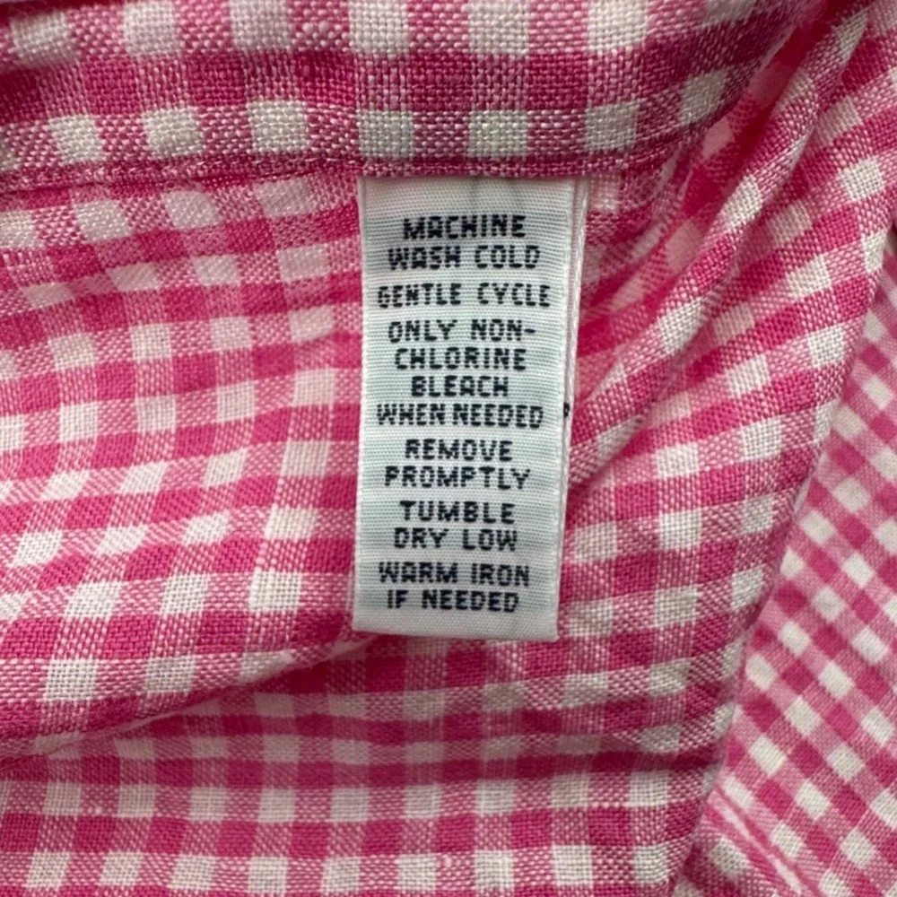 Ralph Lauren Shirt XL Linen Pink Gingham Preppy Short Sleeve Classic Fit Button
